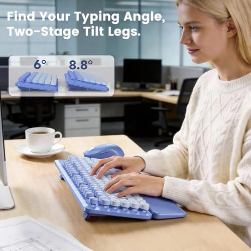 Wireless Keyboard and Mouse Combo, Magnetic Soft-Touch Wrist Rest, Purple
