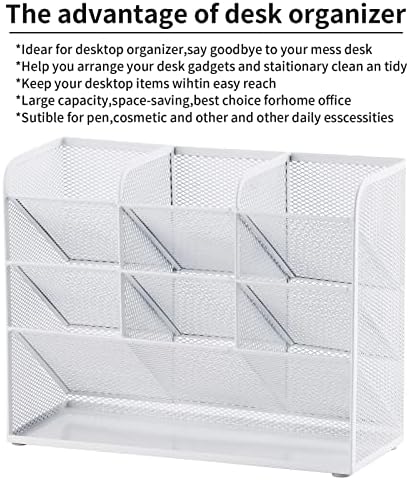 Marbrasse Mesh Desk Organizer, Multi-Functional Pen Holder, Pen Organizer for desk, Desktop Stationary Organizer, Storage Rack for School Home Office Art Supplies (White - Mesh Pen Holder)