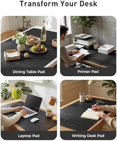 Aothia Faux Leather Desk Mat - Large Mouse Pad, Non-Slip PU Leather Blotter, Waterproof Writing Surface for Office and Home (Black, 63" x 24")