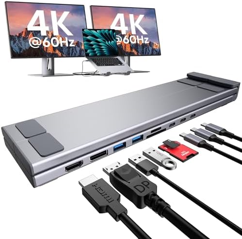 Mukiya 9 in 1 USB C Laptop Dock Stand with HDMI+DP,4K Dual Monitor PD 100W