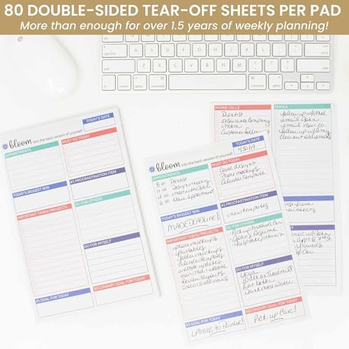 bloom daily planners Double Sided Daily To Do List Planning Pad - 80 Tear Off Sheets for Work, Home or Office Organization (Teal) - 6" x 9"