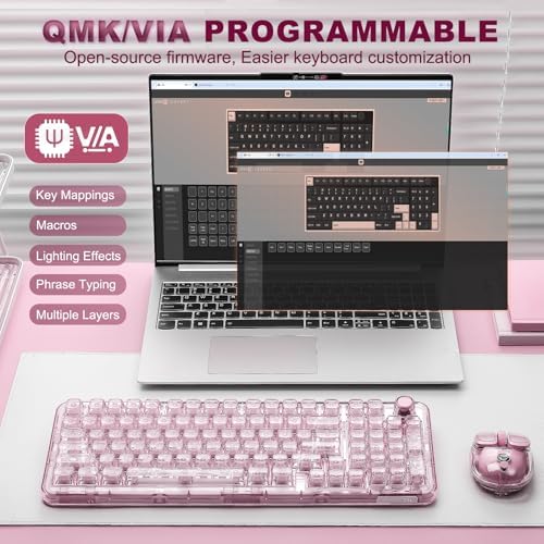 YUNZII X98 Clear Wireless Mechanical Keyboard with Knob (Pink, Snow Switch)