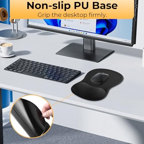 Gel Mouse Pad with Wrist Support, Ergonomic Mousepad with Wrist Rest, Gaming Mouse Pad with Soft Cushion & Non-Slip PU Base & Concave Design & Pain Relief, for Home Office Computer Laptop, Black