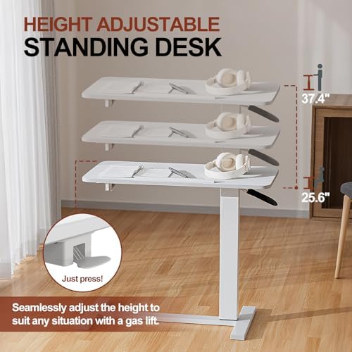 32" 0-50° Tiltable Pneumatic Adjustable Overbed Table with Wheels