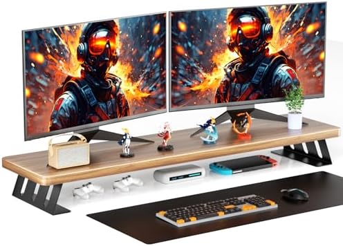 Dual Monitor Stand Riser, 39 Inch Large Wood Monitor Stands for 2 Monitors