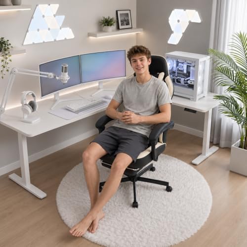 Mistpeople Gaming Chair, Ergonomic High Back Computer Chair with Footrest, Lumbar Support & Pocket Spring Cushion, Comfortable Swivel Home Office Desk Chair for Adults