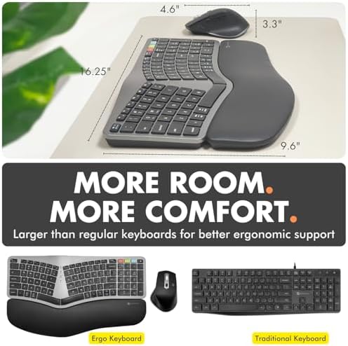 X9 Ergonomic Keyboard and Mouse Wireless Combo - Ergo Split Keyboard with Wrist Rest and Mouse, 2.4G and Bluetooth, Full-Size Wireless Carpal Tunnel Ergonomic Keyboard and Mouse for Laptop and PC