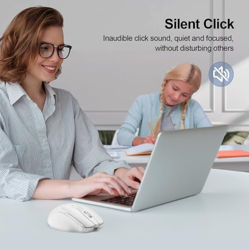TECKNET Wireless Mouse, BT 5.0/2.4G, Rechargeable 6-DPI Silent, White