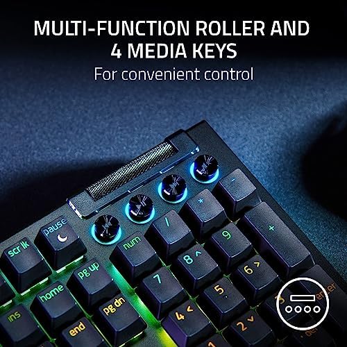 Razer BlackWidow V4 Mechanical Gaming Keyboard: Green Switches Tactile & Clicky - Chroma RGB - 6 Dedicated Macro Keys - Magnetic Wrist Rest- Multi-Function Roller &Media Keys (Renewed)