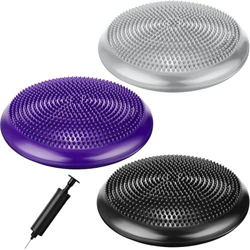Leitee 3 Pcs Inflated Wobble Cushion Exercise Wiggle Seat for Sensory Flexible Seating Wobble Board Balance Disc Sensory Wiggle Seat Pad for Office Chair with Air Pump