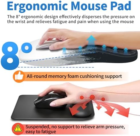 YIWEI Ergonomic Mouse Pad with Wrist Rest for Carpal Tunnel Pain Relief