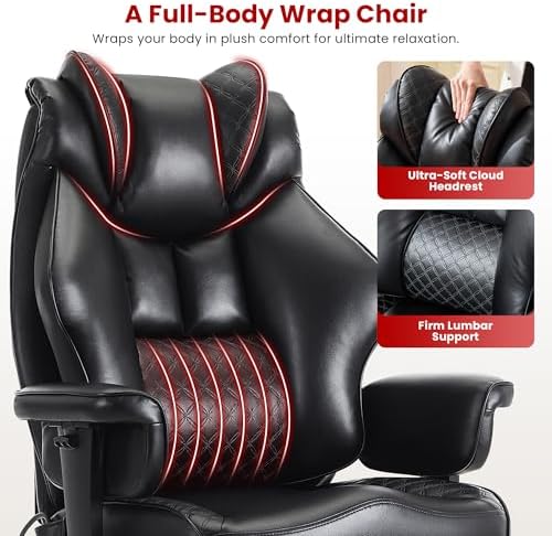Clome 500lbs Big and Tall Office Chair Adjustable Lumbar Support for Back Pain, Extra Wide Seat Executive Office Chair Thick Armrest Pad, Heavy Duty Base Ergonomic Computer Desk Chair