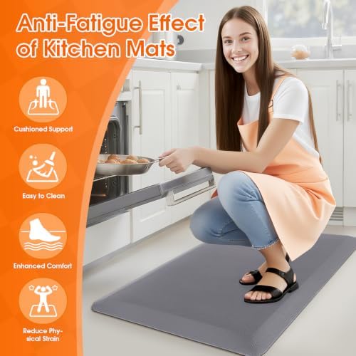 Kitchen Mat for Floor, Anti-Fatigue Mat Kitchen Rug, 17.3"x28"x0.8'', Grey