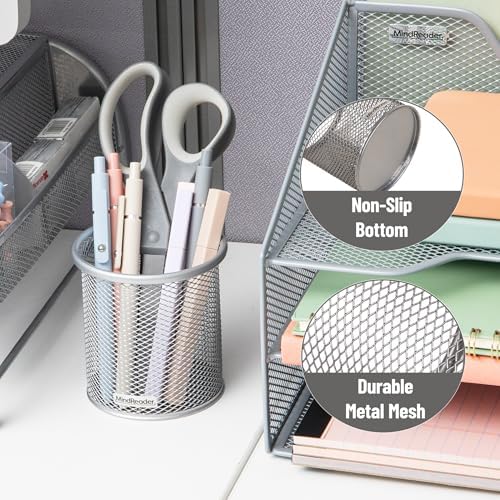 Mind Reader Pen and Accessories Holder, Desktop Organizer, Office, Metal Mesh, 3.5"L x 3.5"W x 3.75"H, Set of 3, Silver