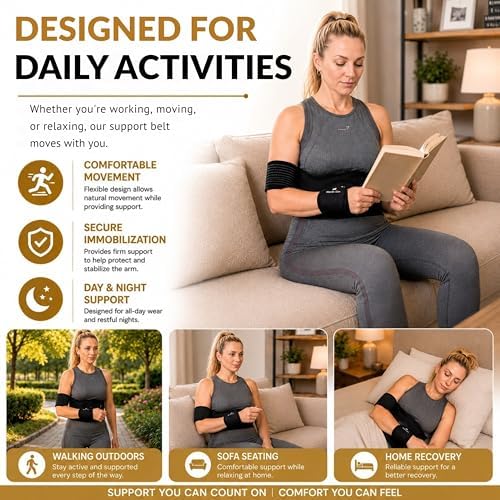 Wonder Care-Left Right Shoulder Immobilizer Arm Sling Elastic Brace for Clavicle Collar Bone Dislocation Subluxation Shoulder stabilizer Compression Brace After Rotator Cuff Surgery - Black-Size 3