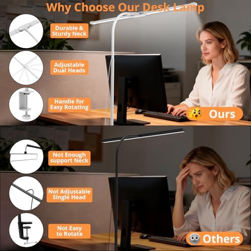 Woputne Flexible Dual Head Desk Lamp, Super Wide & Bright 960LM,12W Adapter