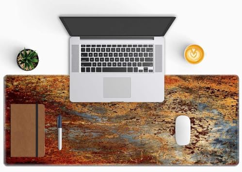 Gaming Mouse Pad, Large Mouse Pads for Desk, Non-Slip Rubber Base Mousepad, Keyboard Mouse Mat Desk Pad with Stitched Edges, 31.5x11.8 inch Brown Rust Colorful Metal Rusty Pattern