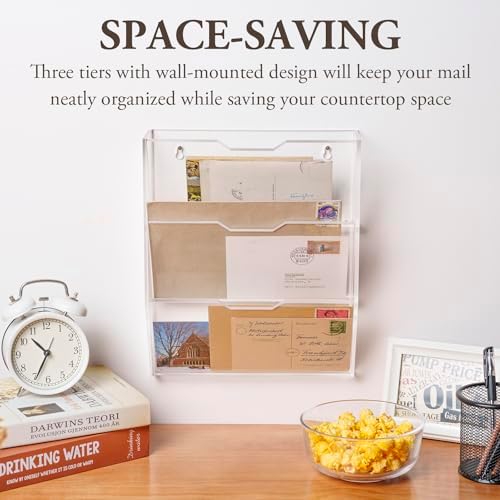 MyGift 3 Tier Acrylic Mail Sorter Wall Mounted Letter Holder Rack