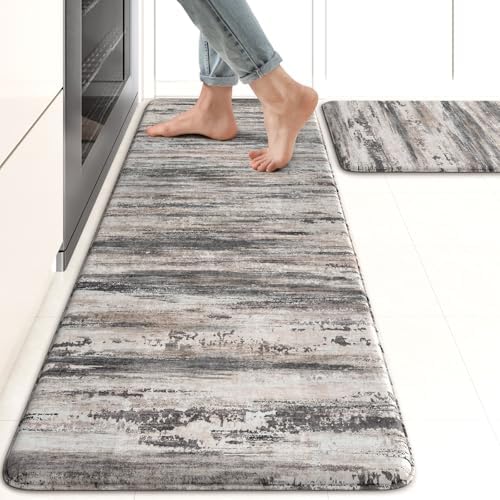 KIMODE Anti Fatigue Kitchen Mats for Floor, Abstract Farmhouse Kitchen Rugs