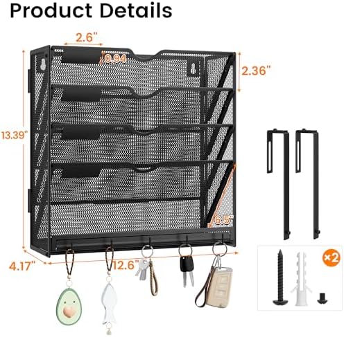 Hanging Wall File Organizer 5-Tier Wall Mount Mail Organizer