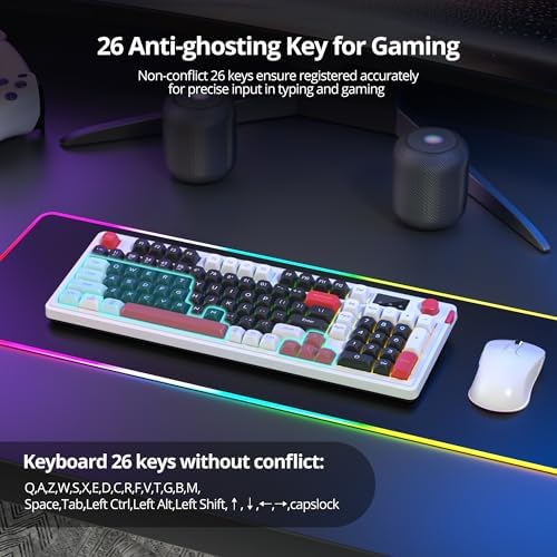 Fogruaden 96% Wireless Silent Quiet Gaming Keyboard with Number Pad & Knob, Mechanical Feel, Spill-Resistant, Multimedia Keys, Wired/BT/2.4G, USB Rechargeable Membrane Computer Keyboard for Win/Mac