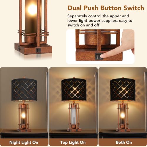 WIHTU 27'' Modern Table Lamp with Nightlight, Glod Metal Bedside Lamps
