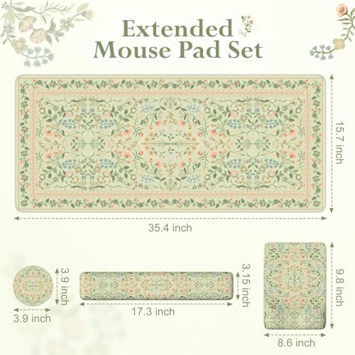 iLeadon Green Desk Mat Set, Keyboard with Wrist Rest and Mouse Pad