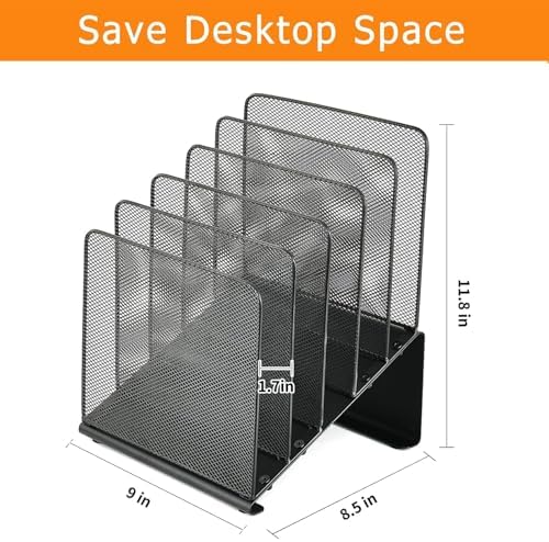 LEKETREE File Organizer for Desk, File Folder Organizer with 5-Section Vertical Rack, Suitable for Home Office Document Organization and Storage(Black 2-Pack)