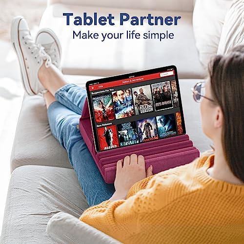 KDD Tablet Pillow Holder, Foldable iPad Stand for Lap, Bed and Desk -Tablet Soft Pad Dock with Pocket & Stylus Mount Compatible with iPad Pro 12.9, 10.5, 9.7 Air Mini 6 5 4 3, Galaxy Tab, E-Reader