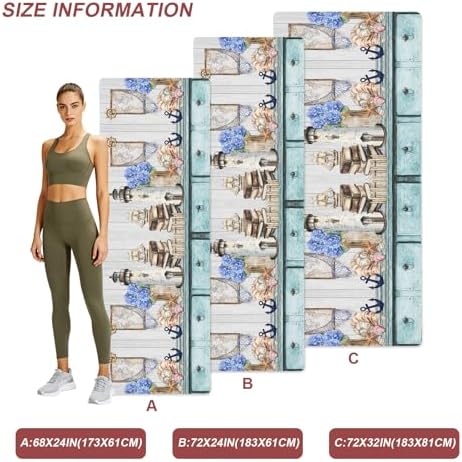 Vintage Lighthouse Anchor Flower Yoga Mat,Exercise Mat for Men Women Shell Starfish on Desk Non-Slip Yoga Mats with Carrying Strap Cushioned Workout Mat For Home Gym Pilates Fitness