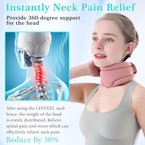 leeveel Neck Brace Cervical Collar, Neck Braces for Neck Pain and Support, Soft Foam Brace for Pain Relief, Adjustable Neck Support Collar for Sleeping, Travelling, Office (Pink)