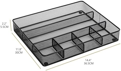 Annova Desk Top Organizer Tray for Office Organization - Metal Mesh - Storage Tray with Dividers for Pens, Desktop Accessories, Bathroom, Kitchen, Makeup and Office Supplies (Large, Black)