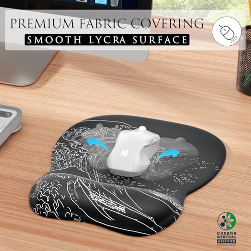 MROCO Ergonomic Mouse Pad with Gel Wrist Rest, 9.4 x 8.1 in, Kanagawa Wave