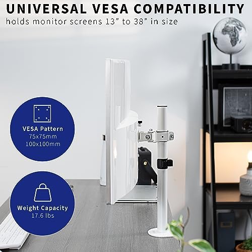 VIVO Single 13 to 38 inch LCD Monitor Heavy Duty Desk Mount Stand, Holds 1 Standard to Ultrawide Screen up to 38 inches, White, STAND-V001CW