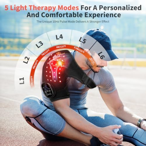 Seenew Cordless Red Light Therapy Shoulder Pad with Heat Massage, 72 LEDs
