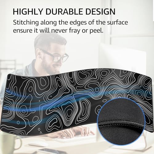 KTRIO Large Gaming Mouse Pad, 31.5 x 11.8 in, Black Topographic, XL