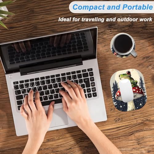 Small Mouse Pad，Mini Mouse Pad 6 x 7 Inch，for Laptop Keyboard Tray Wireless Mouse Home Office Travel，with Non-Slip Rubber Base, Waterproof Mouse Mat，Frog on Red Mushroom