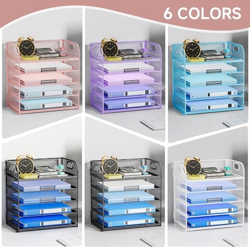 5-Tier Stackable Paper Organizer with Handle, Pink