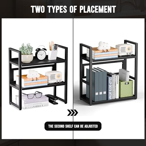 Brakki Desk Shelf Organizer, 2-Tier Desktop Bookshelf, Small Office Shelf