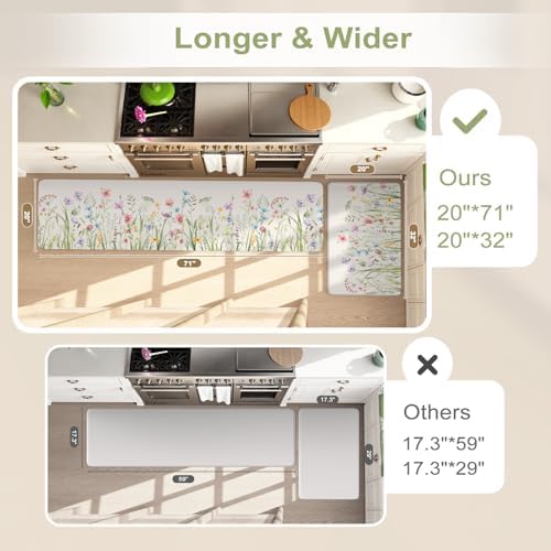 KIMODE Anti Fatigue Kitchen Mats for Floor,White Floral Kitchen Runner Rug