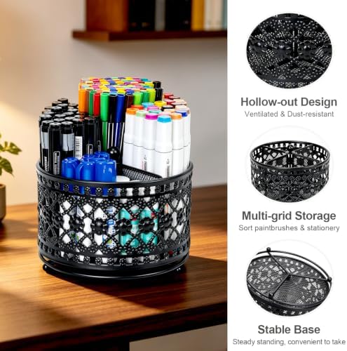 Pen Holder for Desk, 360 Degree Rotating Pencil Holder (Black)