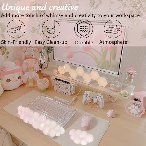 Gel Cloud Wrist Rest for Keyboard and Mouse Gradient Light Pink Clear Keyboard Wrist Rest Transparent Ergonomic Cute Cool Mouse Wrist Pad Silicone Non-Slip Wrist Pad for Computer Gaming Laptop Office