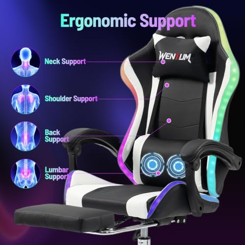 RGB Gaming Chair with Massage, Black/White