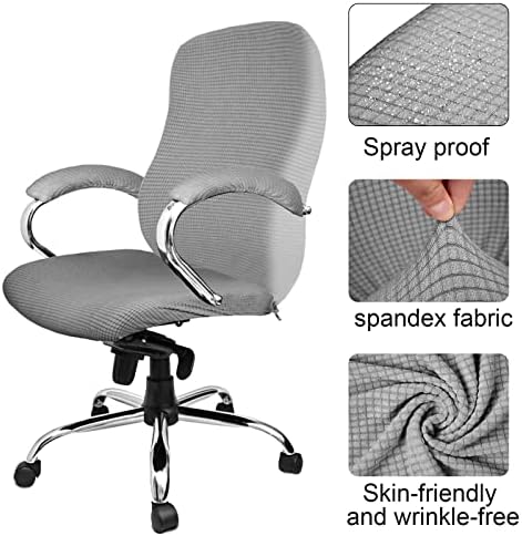 Tatuo 3 Pcs Computer Office Chair Cover Universal Rotating Chair Slipcovers Protector Removable Washable Office Armrest Covers with Zipper for High Back Seat Backrest(L,Waffle,Gray)