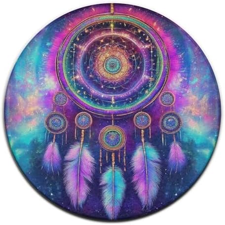 Room Sofa Yoga Soft Round Carpet, Home Decor Non Slip Kitchen Office Circle Rug, Machine Washable Modern Round Area Rug Colorful Purple Blue Galaxy Dream Catcher Art, 60inch