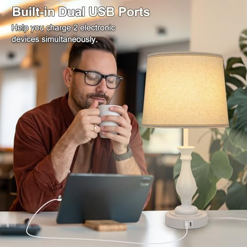 LALISU Farmhouse Table Lamp Touch Control 3-Way Table Lamp with USB Charge