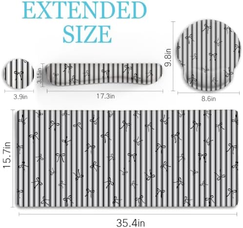 LIMKRIAN Black Striped Ergonomic Large Desk Mat Set with Wrist Rest