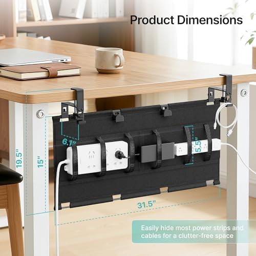 PEGZONE No Drill Under Desk Cable Management Tray, 31.5" Fabric Organizer