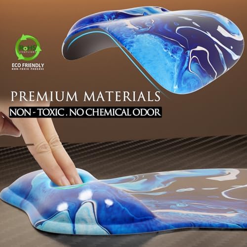 MROCO Ergonomic Mouse Pad with Gel Wrist Rest, 9.4 x 8.1 in, Blue Waves