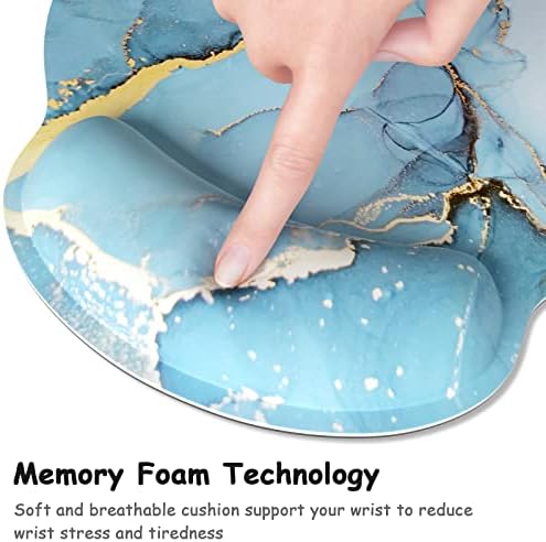 Ergonomic Mouse Pad with Wrist Support, Marble Style Memory Foam Wrist Rest Mouse Pads, Cute Computer Laptop Office Accessories Decor, Pain Relief Mousepad for Gaming Work Men Women, Blue